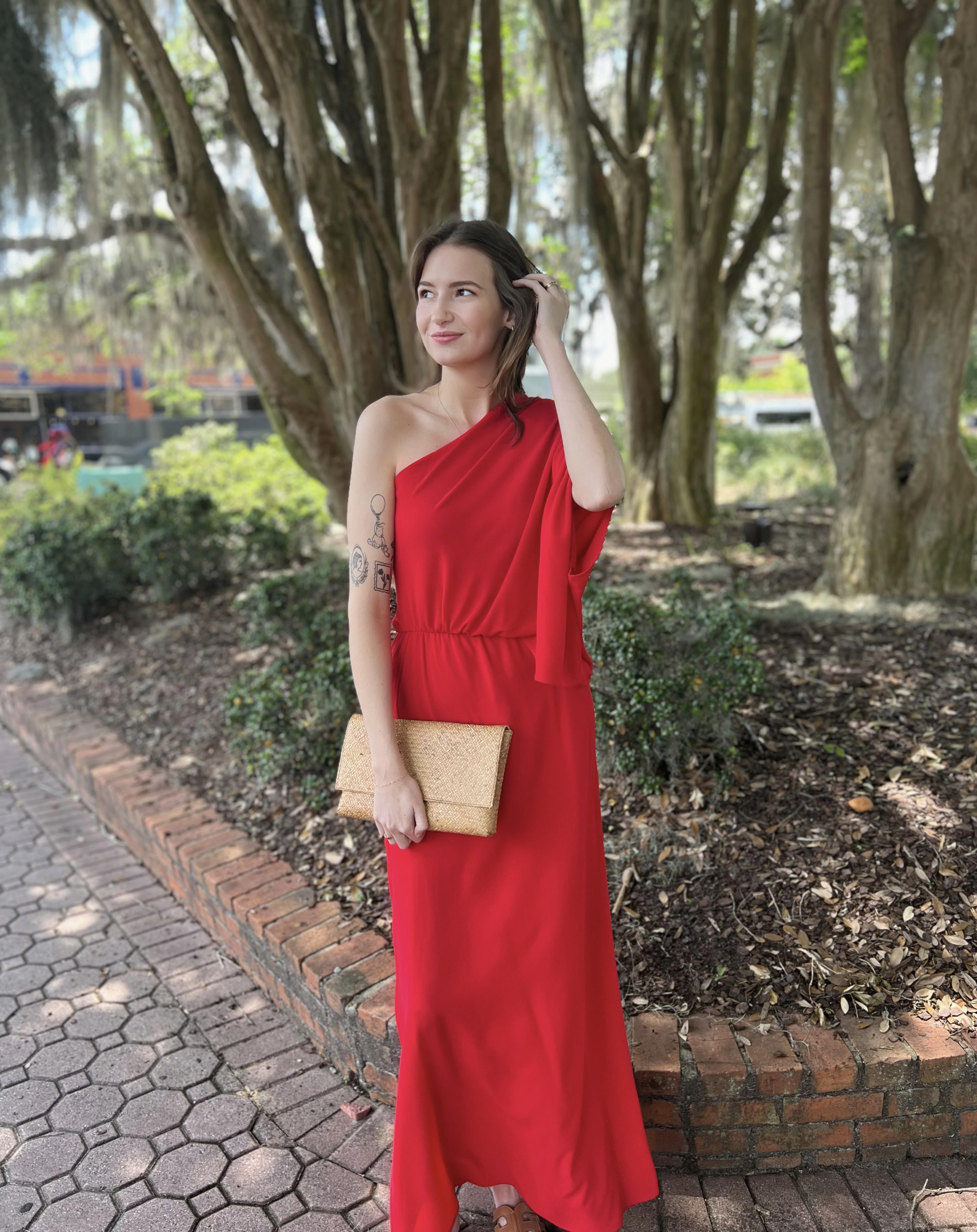 The Jacqueline One Shoulder Maxi Dress (True Red)
