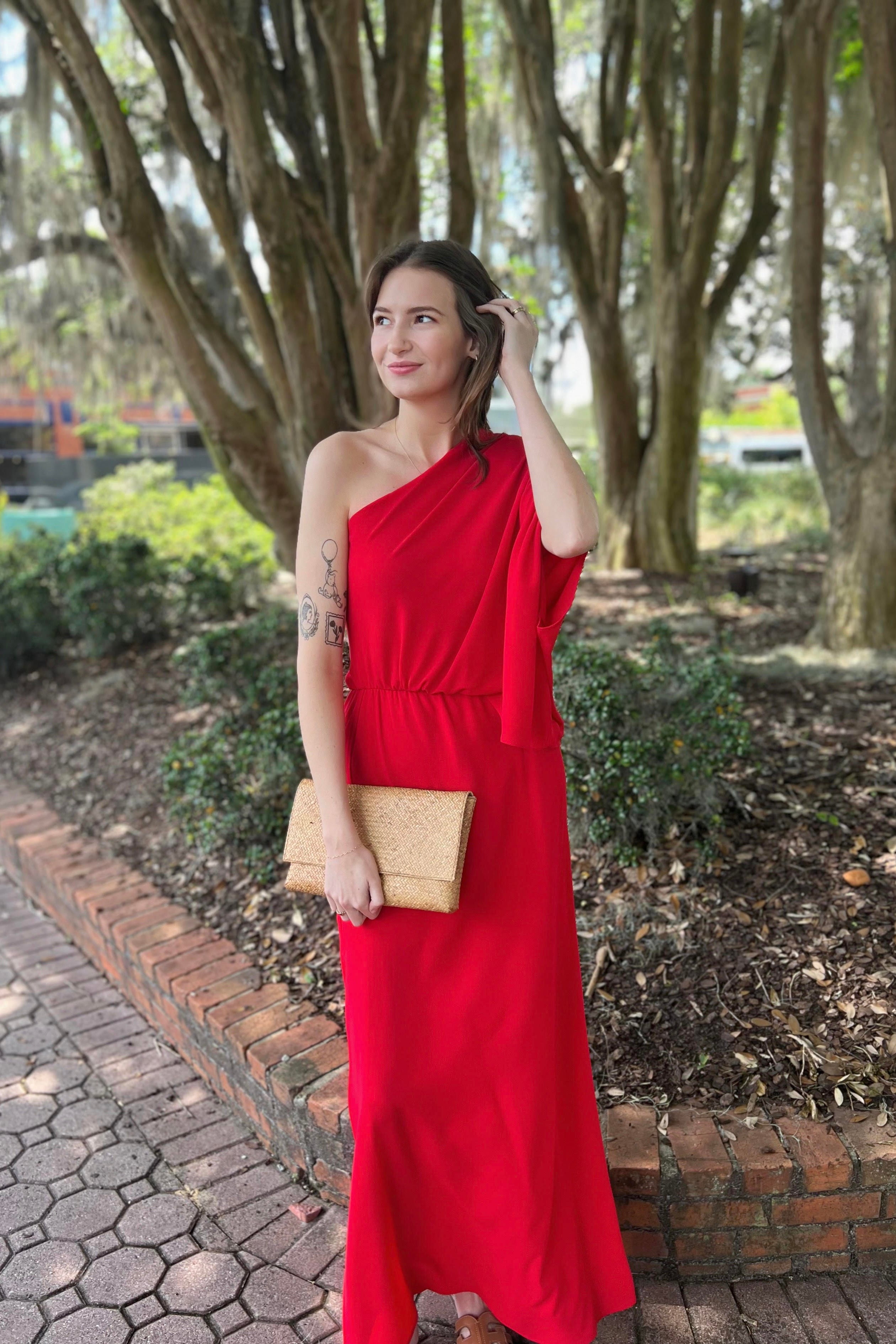 The Jacqueline One Shoulder Maxi Dress (True Red) FINAL SALE